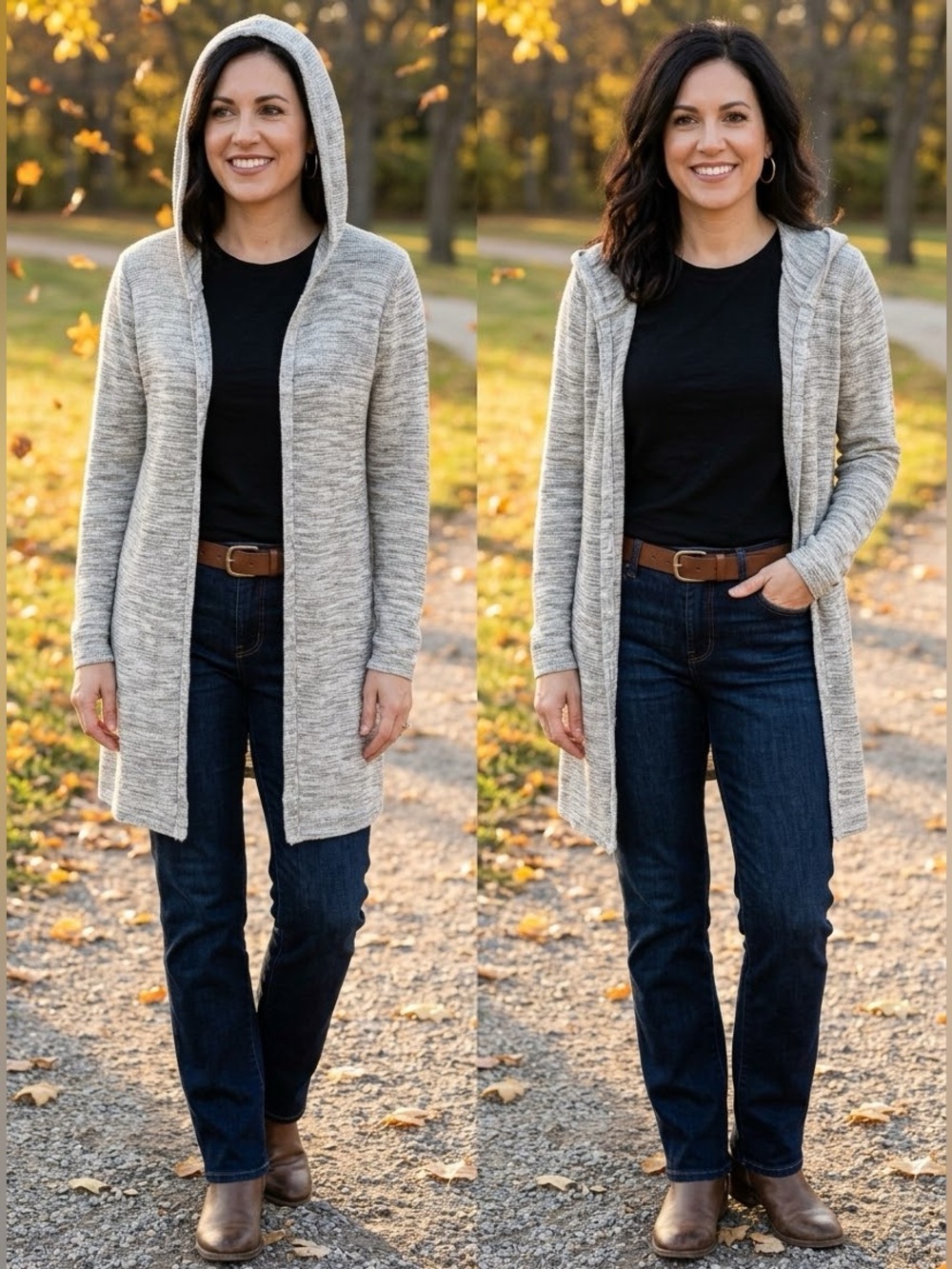 Chico’s Hooded Open Front Cardigan Sweater Gold Metallic Ribbed (A1)